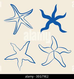 Handgezeichnete Unterwasser-Seesterne im Stil eines Art-Doodle-Stils für Hochzeits- oder Eventdekorationen, Urlaubs-Projekte am Meer Stock Vektor