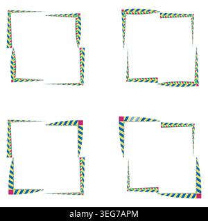 Helle bunte Bordüre. Eckrahmen-Sammlung. Vektor-Quadrat-Ornament. Lebendige festliche Dekoration Stock Vektor