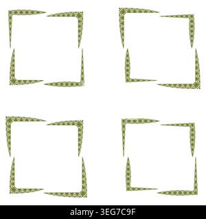 Ethnische Mosaikgrenze. Stammesrahmen aus Olive. Vektorquadrat. Grünes geometrisches Muster Stock Vektor