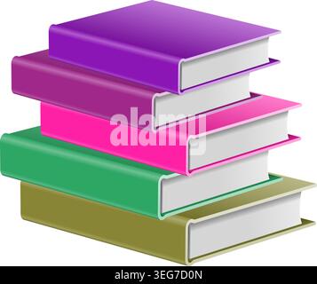 Back-to-School-Konzept – Stapel farbiger Bücher, isoliert auf weißem Hintergrund. Leicht zu wechselnde Farbe. Stock Vektor