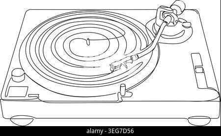 Durchgehende Linienzeichnung eines Plattenspielers, Plattenteller-Linie-Vektor-Illustration Stock Vektor