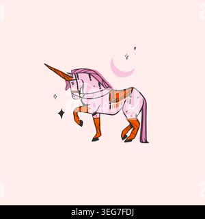Hand gezeichnete abstrakte Vektor Clipart Illustration Sammlung mit Farbe entzückend niedlich, stilisiert Einhorn Charakter. Trendy moderne Kunst Kinder Design Konzept Stock Vektor