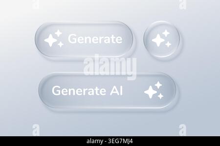 AI-Eingabeaufforderung für Glassymbol-Schaltfläche und transparentes Feld der benutzeroberfläche generiert. Textstern künstlich für Suche 3D-Symbol und App Liquid Agent. AI-Umschaltrahmen für Stock Vektor