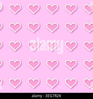 Niedliches, nahtloses 3D-Herzmuster. Liebe Hintergründe zum Valentinstag. Stock Vektor