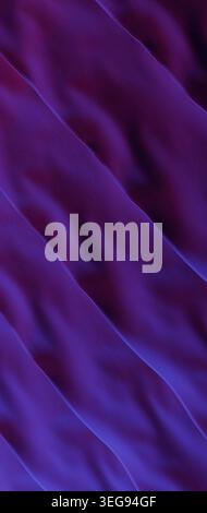 Glänzende, tiefviolette Textur mit fließenden Diagonalstreifen und gewellten Falten. Glatte, verlaufende Farben bieten hervorragenden Kopierraum. Abstrakt, Stockfoto
