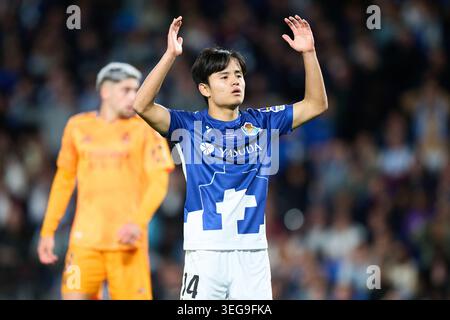 Takefusa Kubo von Real Sociedad reagiert auf das LaLiga EA Sports Spiel zwischen Real Sociedad und Real Madrid CF im reale Arena Stadium am 14. September. Stockfoto
