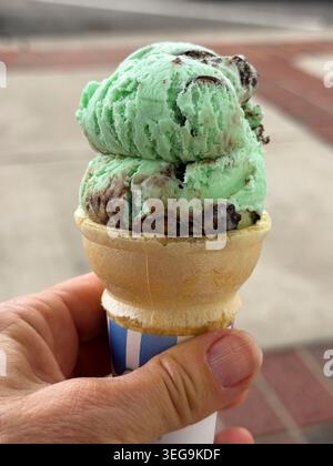 Minze Chocolate Chip Eiscreme Kone Stockfoto
