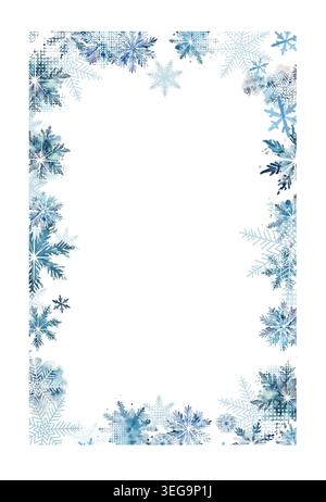 Winterrahmen mit Wasserfarben-Schneeflocken. Handzeichnung. Nicht AI, Vektorillustrationen Stock Vektor