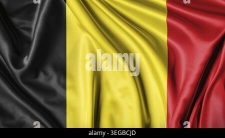 Belgische Flagge weht im Wind Hintergrund Textur Brüssel Belgien Stockfoto