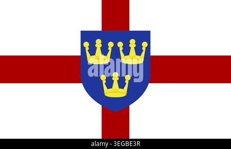 Regionalflagge von East Anglia, England mit drei goldenen Kronen auf Rot. Repräsentiert East Anglia Region, englisches Erbe und historische Identität Stockfoto