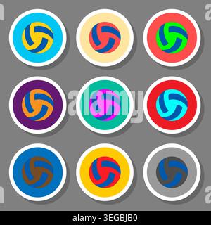 Illustration zu Motto Set Symbolen für schönen Volleyball, Logo Volleyball bestehend aus flachem Design mit Elementen Mobile Web Apps, Kollektion modern Stock Vektor
