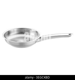 Edelstahl-Bratpfanne isoliert auf weiß. Bratpfanne Mit Seitlichem Blick Von Oben. Hochwertige Pfanne Aus Metall. Moderner Kochtopf. Backofen spülmaschinenfest Küche U Stockfoto