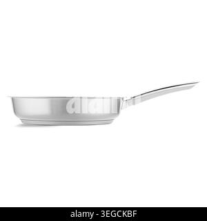 Edelstahl-Bratpfanne isoliert auf weiß. 8-Zoll-Bratpfanne Mit Seitenansicht. Hochwertige Pfanne Aus Metall. Moderner Kochtopf. Ofen Spülmaschinenfest Küche Stockfoto