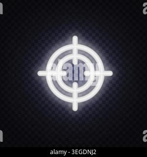 Weißes Neon-Fadenkreuz auf transparentem Hintergrund. Symbol für präzise Zielausrichtung für Fokus, Erkennung und Standortverfolgung. Stock Vektor