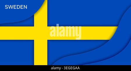 Papierfahne Schwedens und Papierfahne zum Nationalfeiertag am 6. Juni. Schwedenflagge von Papierschnitten Wellen für schwedisches patriotisches Banner mit gelbem Kreuz auf blauem welligen Papierschnitthintergrund Stock Vektor