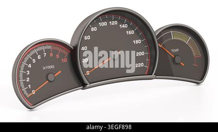 Armaturenbrett im Auto mit analogen Vintage-Panels auf weißem Hintergrund. 3D-Abbildung. Stockfoto