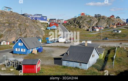 Sisimiut, eine Siedlung an der Westküste Grönlands nördlich des Polarkreises. Es ist Grönlands zweitgrößte Stadt. Stockfoto