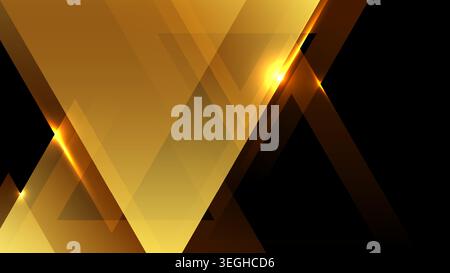 Goldener geometrischer abstrakter Hintergrund mit mehrschichtigen luxuriösen Golddreiecken und leuchtenden Lichteffekten auf elegantem schwarzem Hintergrund für modernes Firmenbanner Stock Vektor