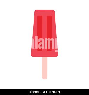 Flache Design-Illustration einer Eisbar mit roten Früchten mit zwei Rillen auf einem hellrosafarbenen Stock, isoliert auf weißem Hintergrund, süßes Sommeressen und dess Stock Vektor