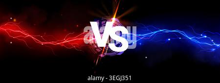Dynamisch im Vergleich zu Hintergrund mit blauem und rotem Raucheffekt, elektrischer Neonblitz. Abstrakter Vektor vs. Banner mit epischer Kampfatmosphäre für Sportwettbewerbe und Poster Stock Vektor