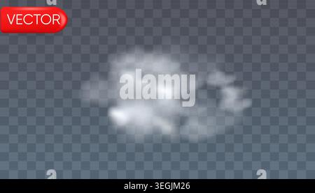 Realistischer 3D-Überlagerungseffekt mit weißer Wolke, isoliert auf transparentem Hintergrund mit weicher atmosphärischer Textur. Stock Vektor
