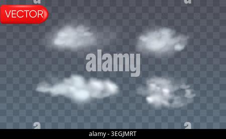 Realistische 3D-Überlagerung mit weißer Wolke isoliert auf transparentem Hintergrund mit weichem flauschigem atmosphärischem Effekt. Stock Vektor