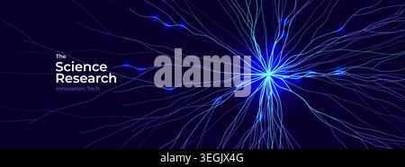 Neuronales Netzwerk Gehirn Neurone Synapse Verbindungen Lightning Ball Energy Glow. Hintergrund der maschinellen Lerntechnologie für KI-Datenfluss, BigData, Medizin Stock Vektor