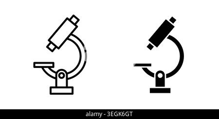 Logo des Mikroskop-Symbols. Stylesymbole mit flachen Versionen umreißen Stock Vektor