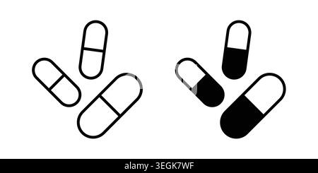 Pill-Symbol-Logo. Stylesymbole mit flachen Versionen umreißen Stock Vektor