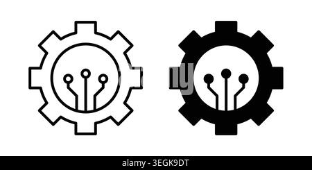 Logo des Technologie-Symbols. Stylesymbole mit flachen Versionen umreißen Stock Vektor