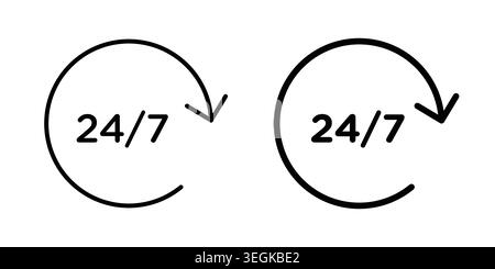 Symbol für den 24-Stunden-Service. Stylesymbole mit flachen Versionen umreißen Stock Vektor