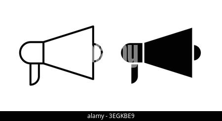 Logo des Warnhornsymbols. Stylesymbole mit flachen Versionen umreißen Stock Vektor