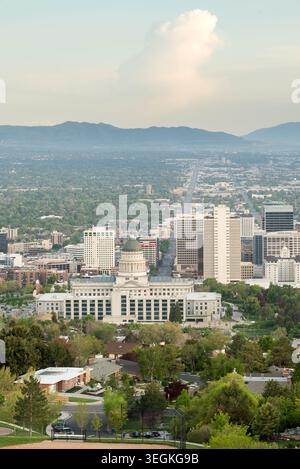 Salt Lake City, Utah, USA - 7. Mai 2017: Panoramablick auf Salt Lake City, das Kapitol von Utah und die Skyline Stockfoto