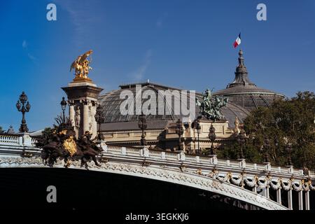 Das Grand Palais in Paris von der Pont Alexandre III. Aus gesehen Stockfoto