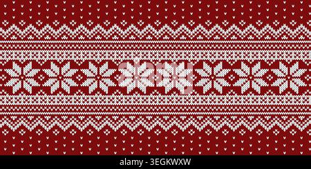 Weihnachtliches Strickmuster, weißes Ornament auf rotem Hintergrund. Vektordesign. Stock Vektor