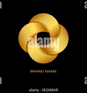 Abstraktes goldenes Logo-Symbol auf schwarzem Hintergrund. Vektordesign. Stock Vektor