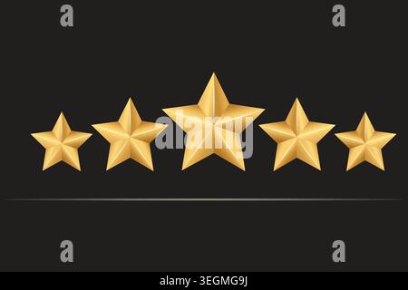 5-Sterne-Bewertung. Goldene Sterne auf schwarzem Hintergrund. Vektordesign. Stock Vektor