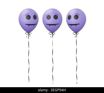 Lustiger Halloween-Ballon. Weißer Ballon mit Vampirgesicht. 3D-gerenderte Abbildung Stockfoto
