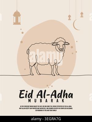 EID A-lAdha Mubarak Celebration Banner Design mit Schafsillustration und islamischer Laterne für muslimische Festgrüße Stock Vektor