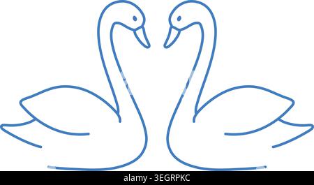 Einfache Illustration von zwei eleganten Schwänen, die sich gegenüberstehen und einen gebogenen Hals haben, was auf eine Herzform hindeutet Stock Vektor