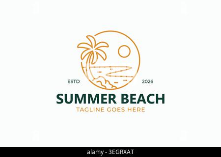 Design-Vorlage mit Sommerstrand-Logo mit Palme und Sonnenring-Abzeichen für Corporate Branding Travel Resort Business Stock Vektor