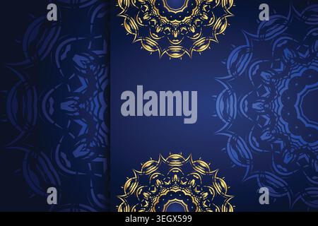 Ein elegantes Mandala-Design vor einem satten Blau- und Goldhintergrund mit komplizierten Mustern Stock Vektor