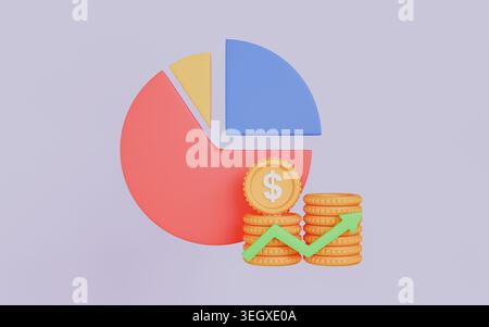Tortendiagramm mit Geldverteilung und Gewinnverteilung Stockfoto