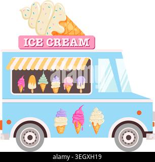 Eis-Truck mit Pastellfarben und süßen Leckereien Stock Vektor