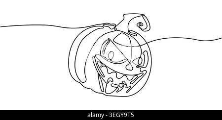 Minimalistischer durchgehender Kunstvektor eines gruseligen Halloween-Kürbis Stock Vektor