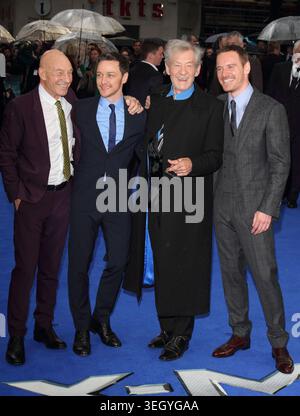London, Großbritannien. Sir Patrick Stewart, James McAvoy, Michael Fassbender und Sir Ian McKellen bei der britischen Premiere von „X-Men: Days of Future Past“ am Odeon Leicester Square, London am 12. Mai 2014. Ref.: LMK73-48446-130514 Keith Mayhew/Landmark Media. WWW.LMKMEDIA.COM Stockfoto