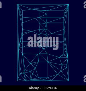Blding Low Poly Triangulation triangulierte polygonale elektrische Zyanblau leuchtend Aqua Neon Farbe Vektor Illustration Bild Umriss Kontur Linie Stil Stock Vektor