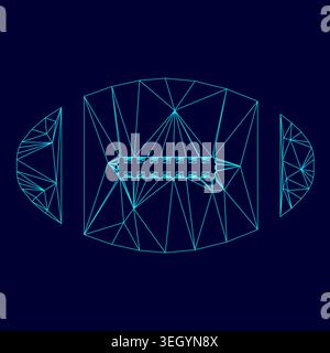 American Football Ball Low Poly Triangulation triangulierte polygonale elektrische Cyan blau leuchtendes Aqua Neon Farbe Vektor Illustration Bild Umriss Stock Vektor
