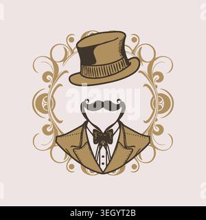 Happy Vatertag Typografie Illustration mit Schnurrbart, Hut, Fliege und Vintage-Schriftzug VATERTAG Feier Stock Vektor
