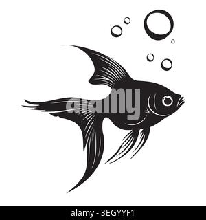 Schwarze Goldfische schwimmen im Wasser mit Luftblasen grafische Vektor-Illustration auf weißem Hintergrund Stock Vektor